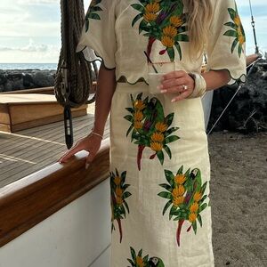 FARM Rio Cream and Orange Maxi Skirt Resort Wear